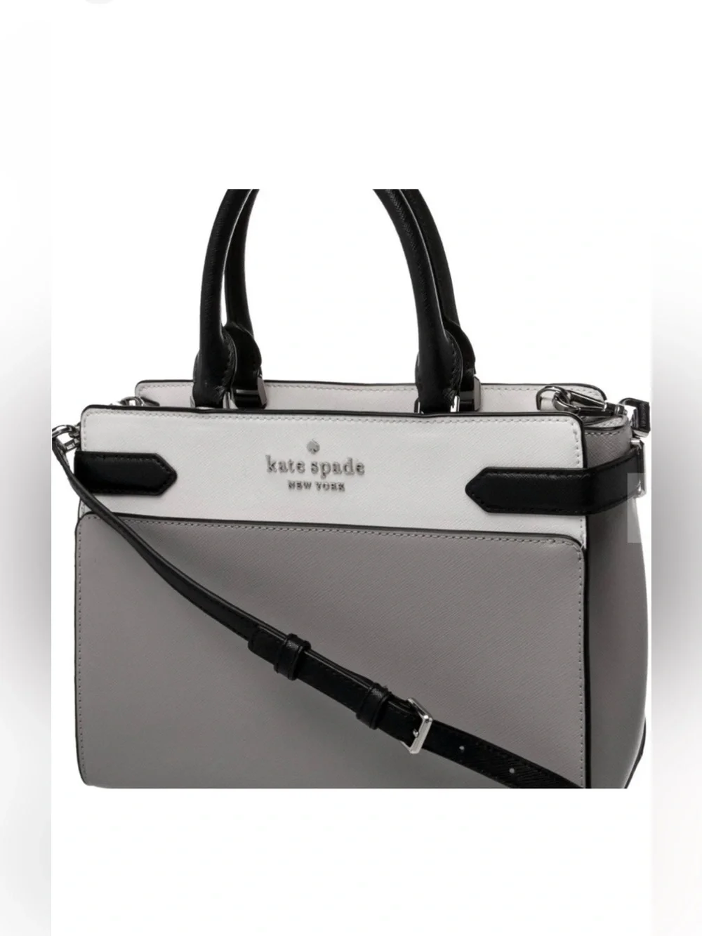 Kate Spade Gray Two-Tone Leather Satchel with Crossbody Strap